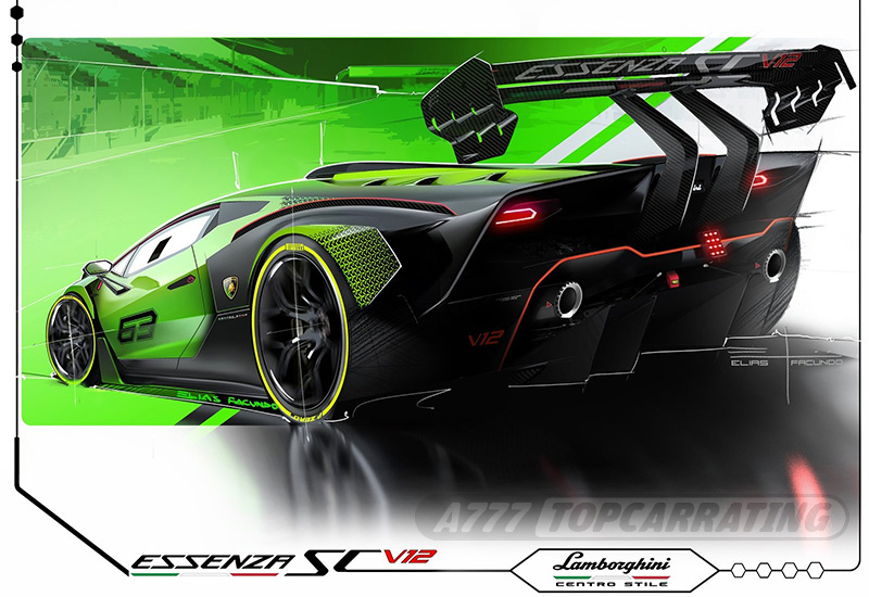 Лучший скетч суперкара Lamborghini, показывающий супер-автомобиля  в перспективе, с заднего ракурса